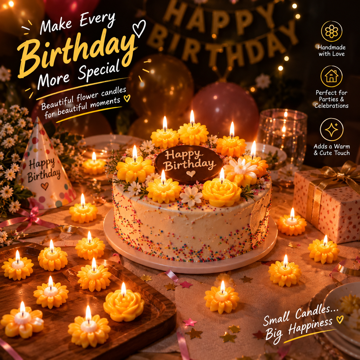 🌼 Handmade Flower Shaped Candles – Aesthetic Decor & Gifting Set of 12 Candles.